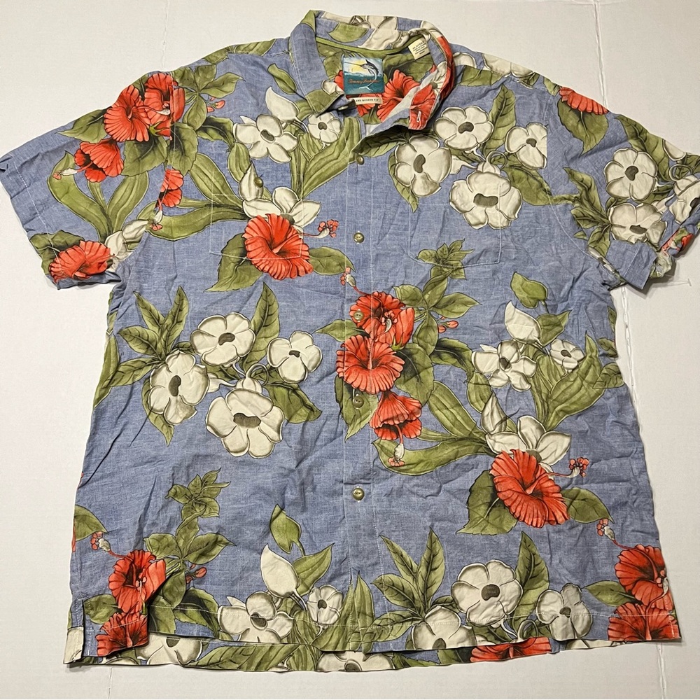 Tommy Bahama Shirt Mens Extra Large Silks Blue Red Floral Camp Button Up
